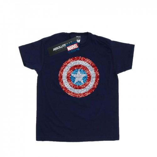 Marvel Girls Captain America Pixelated Shield Cotton T-Shirt