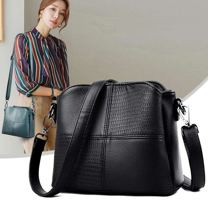 ZDG ONLINE Crossbody Bag for Women's New Soft Leather Retro Women's Bag, Simple and Casual Bucket Small Bag, Casual Multi-layer Shoulder Bag