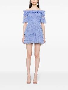 Needle & Thread Lana off-shoulder mini-jurk - Blauw