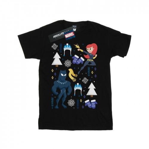 Marvel Girls Black Panther And Black Widow Christmas Day Cotton T-Shirt