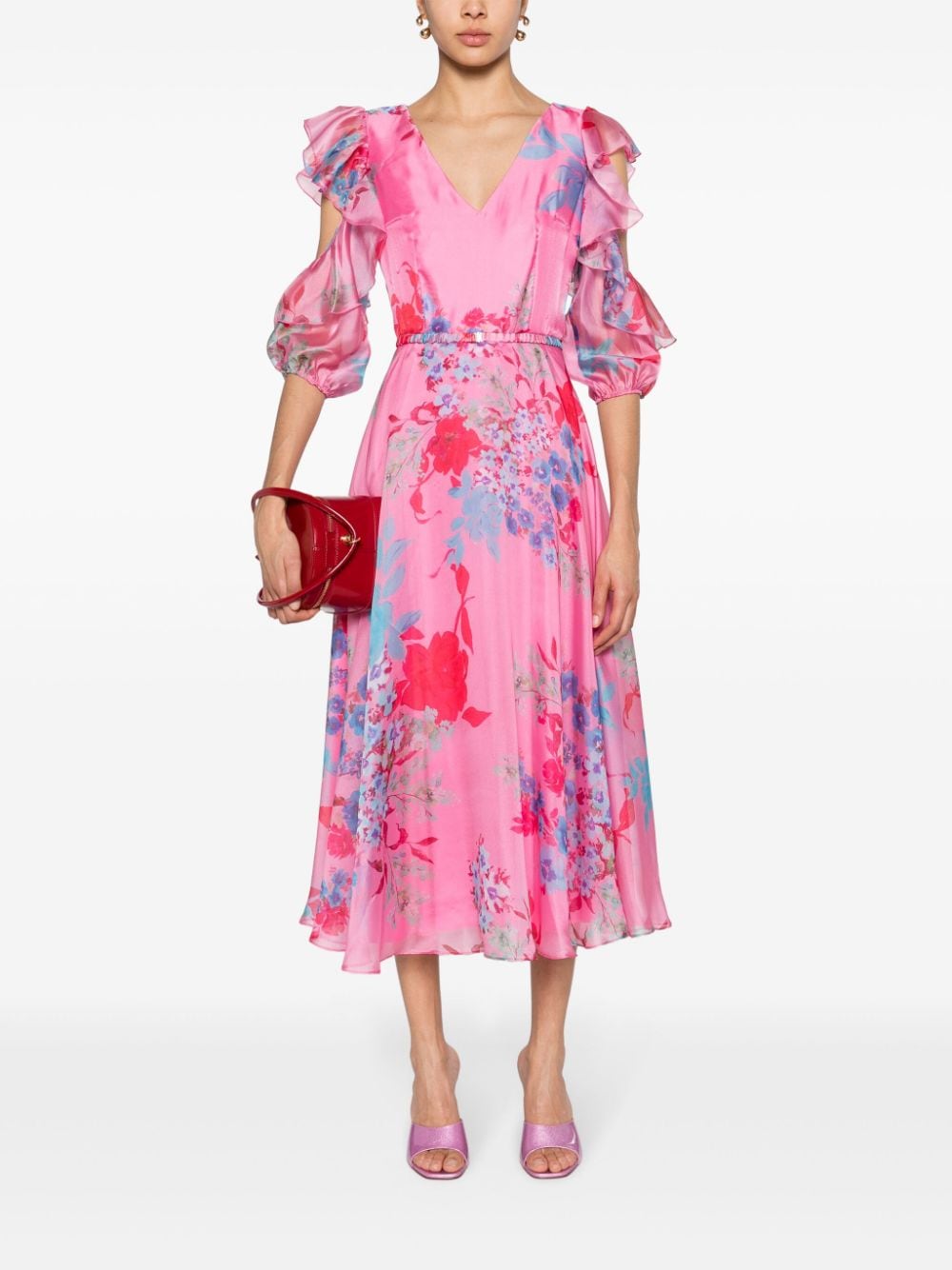 NISSA Midi-jurk met bloemenprint - Roze