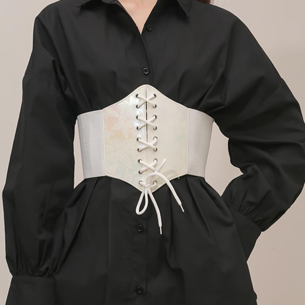 Fengzhiyuanhf Kunstleer vrouwelijke taille korset afdrukken mode afslankende tailleband brede kunstleer riem dames