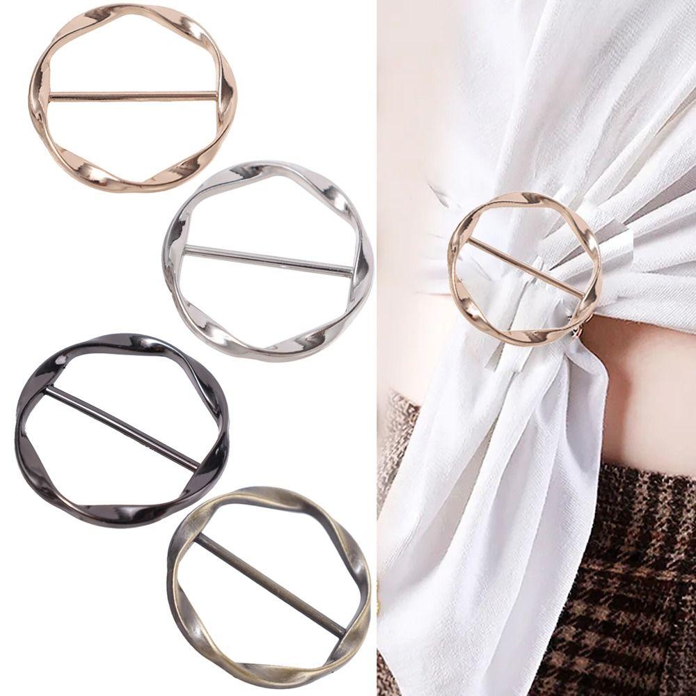 NicceGal Round Corner Hem Waist Knotted Brooches Metal Shawl Buckle Adjustable Buckle Button  Women Lady