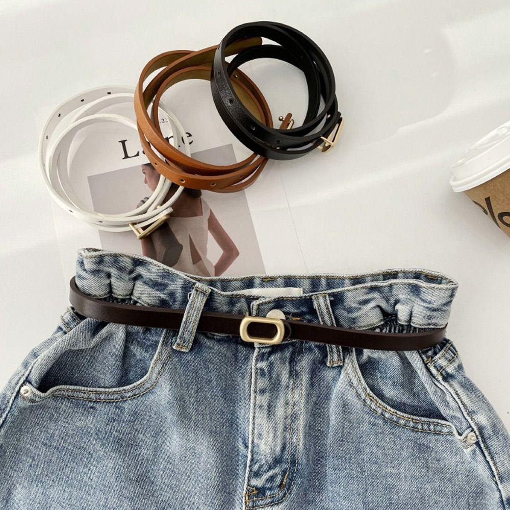 Gdouxu Fashion Square Buckle Jeans PU Leather Solid Color Belt Non-hole Waist Belt
