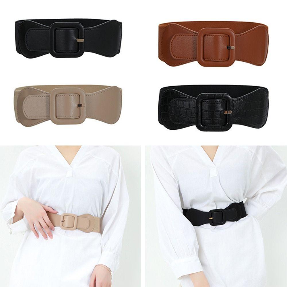 WNjeuew53 Solid Color Stretch Waistband Wide Waist Belts Exquisite Decoration Belt