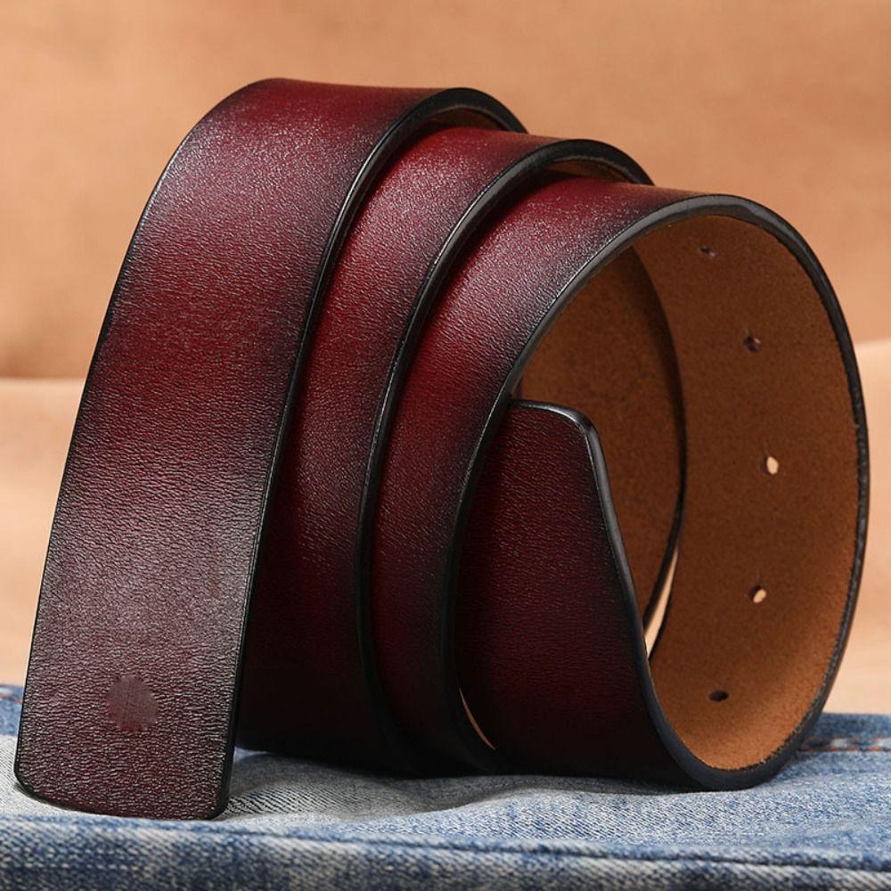 GDhongsi Luxury Brand Designer No Buckle Girdle 3.3/3.8cm with Hole Genuine Leather Belt Classic Waistband
