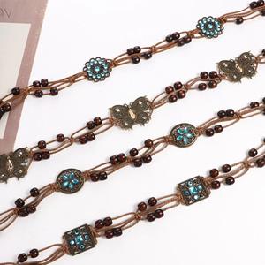 Huigangtrade Butterfly Hand-woven DIY Wax Rope Women Waist Chain Ethnic Style Belts Bohemian Braided Tassel Belt
