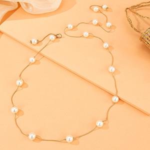 2NLuckyDressing 1PC High Qualilty Gold Chain Strap Waistband Belts Dress Decorative Imitation Pearl Women Elegant