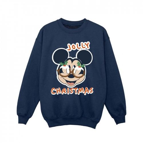 Disney Girls Mickey Mouse Jolly Christmas Glasses Sweatshirt