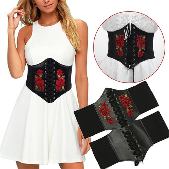 Lovely Home For Family Girls Wide Elastic Waist Embroidered Belt Flower Embroidered Waist Ornament