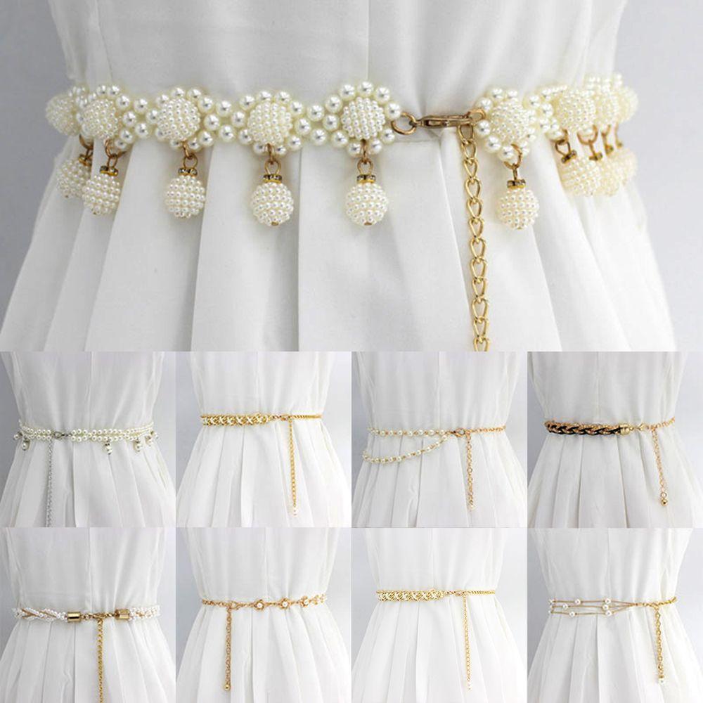 Zhangunhua Elegant Clothing Supplies Women Accessories Dress Strap Pearl Belt Waist Waist Chain Thin Waistband