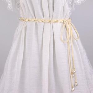 Minat Pearl Woven Rope Chinese Style Hollow Flower Waist Chain Tassles Belts Waist Rope Braided Belt