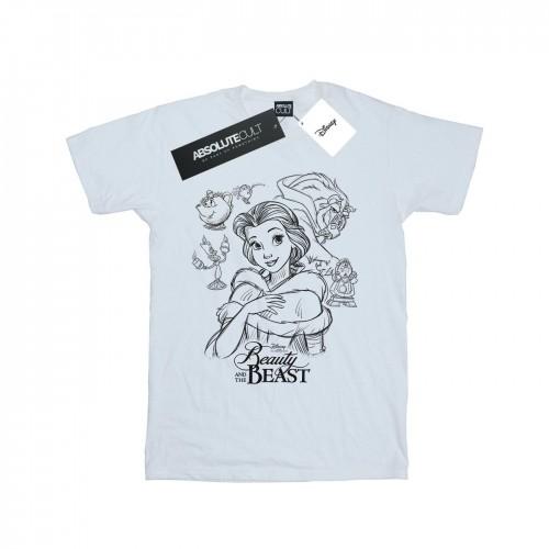 Disney Girls Beauty And The Beast Collage Sketch Cotton T-Shirt