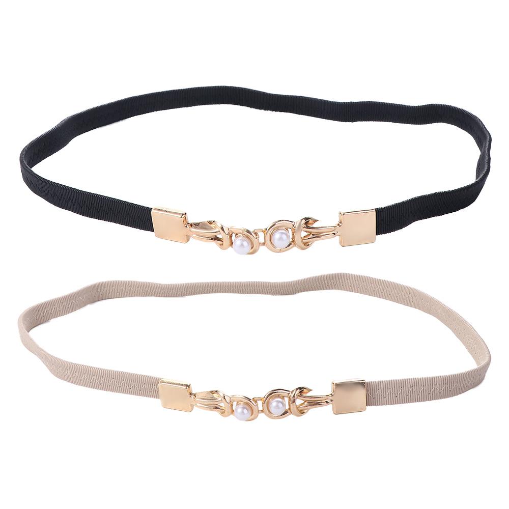 Minat Pearl Solid Color For Women Knot Dress Decoration Thin Waistband Leather Belt Female Waist Strap