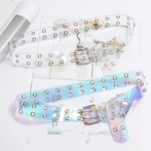 Minat Party Colorful For Women Pin Buckle Trousers Waistband Punk Waist Strap Two Row PVC Clear Belt