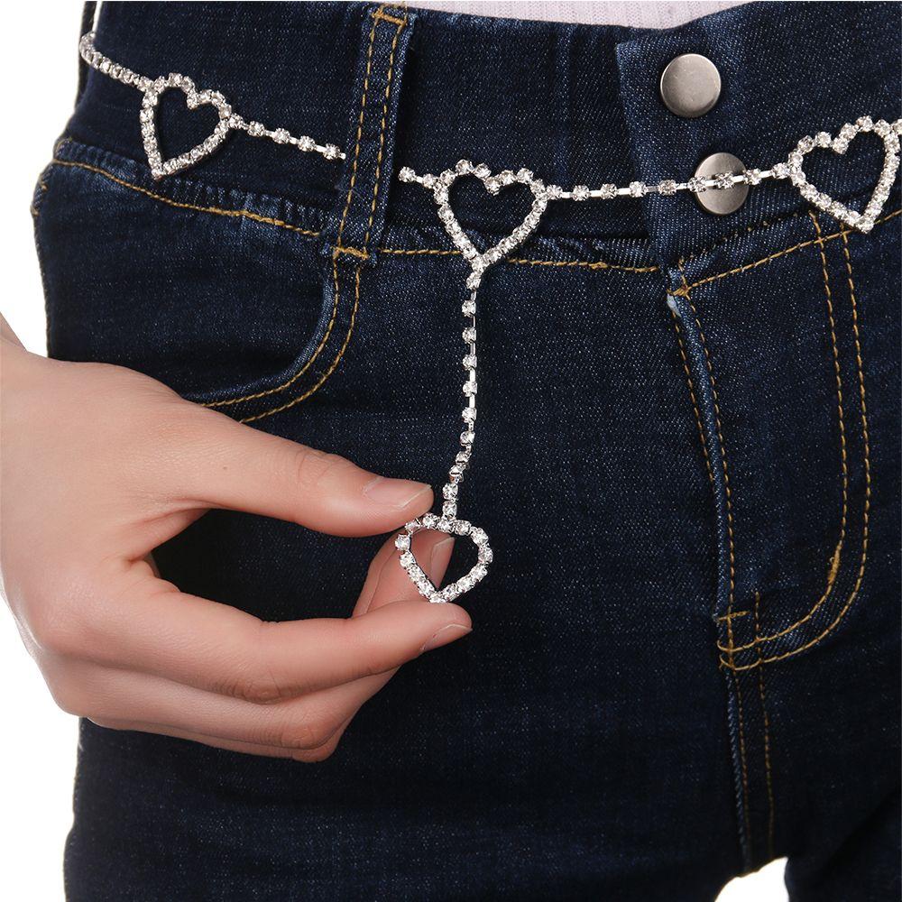 Minat Belt Accessories Trendy Fashion Women Flash Drill Rhinestone Waist Chain Waistband Heart Belts