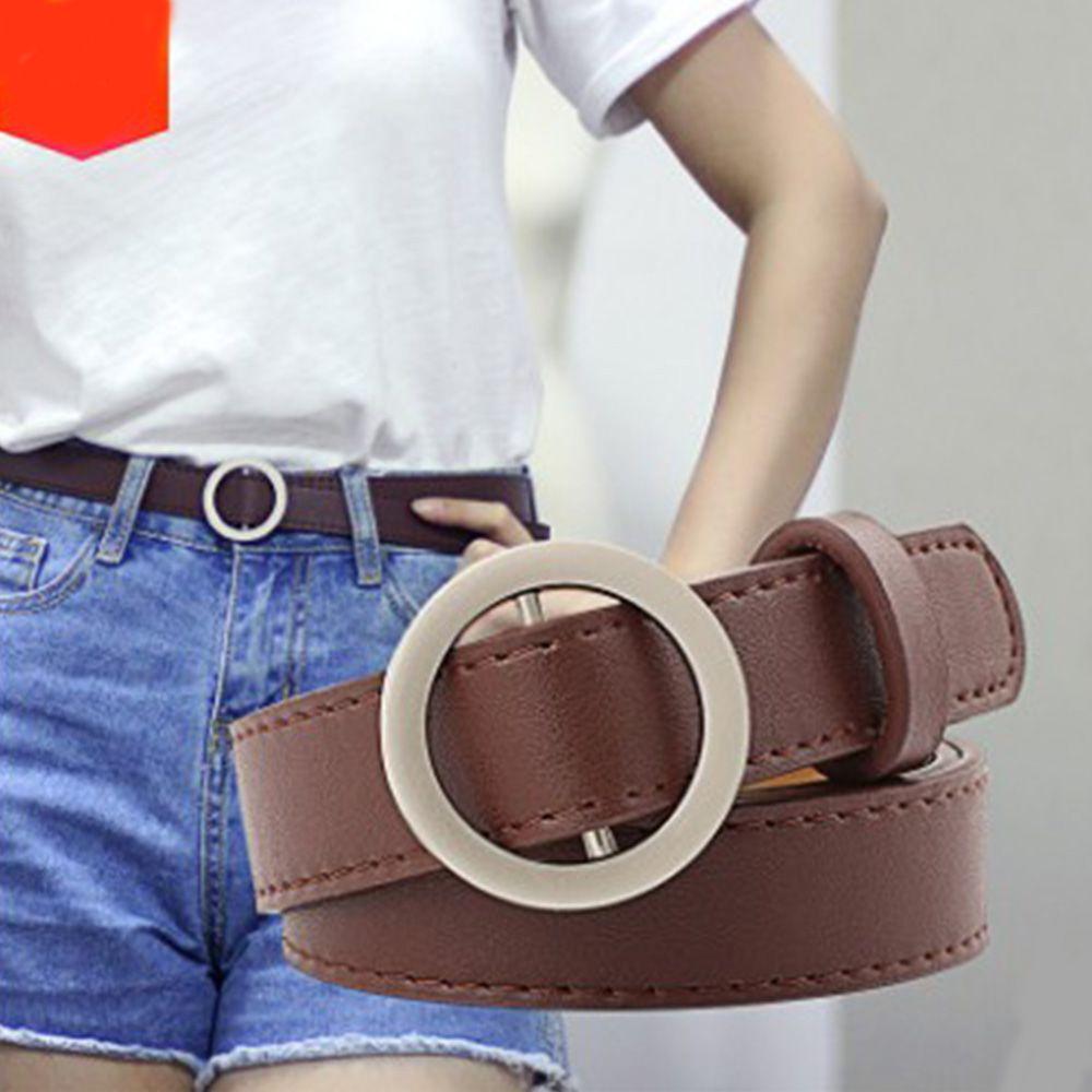 Minat Buckle Round Solid PU Leather Fashion Female Waist Belt Belt Non-porous Round Buckle