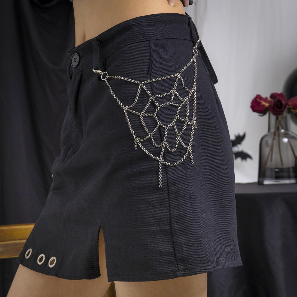 EPwacagood Iron Gothic Body Chain Spider Web Shape Jeans Pants Chain Originality Goth Jewelry