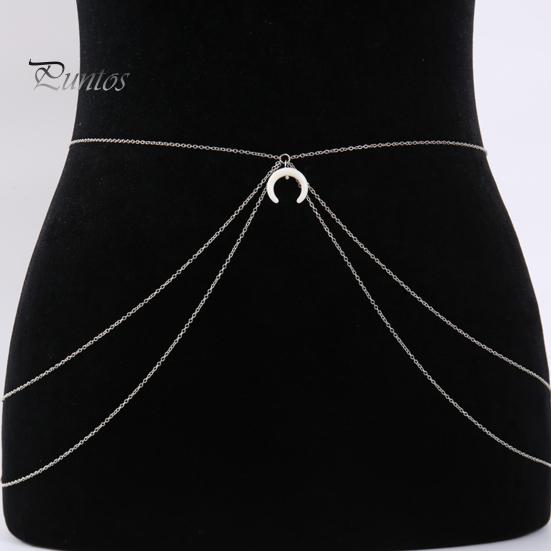 Soft products Body Chain Moon Pendant Polishing Multilayer Adjustable Electroplating Dress Up Anti-rust Fashion Waist Belly Chain Women Accessories