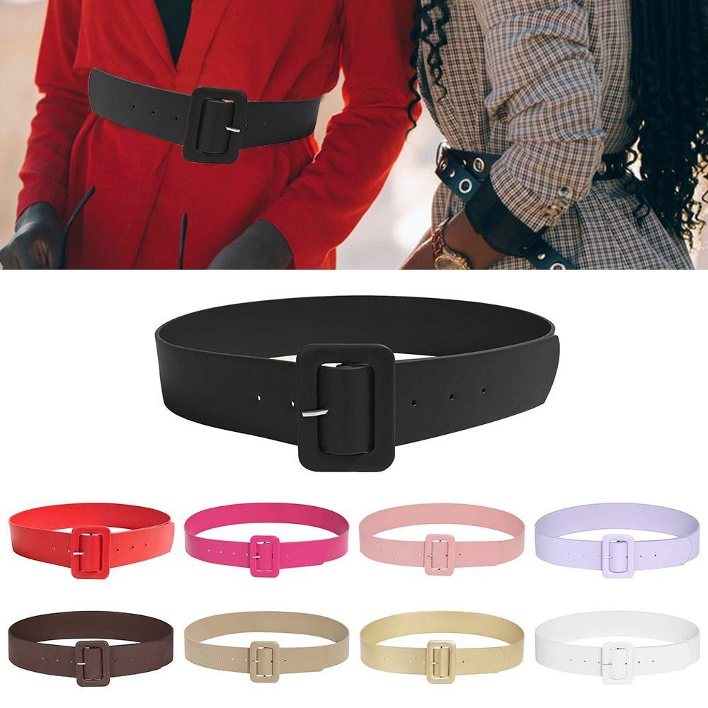 Yingshunyue Needle Button Women Belt PU Leather Wide Waist Belt Versatile Wide Waistband  Women