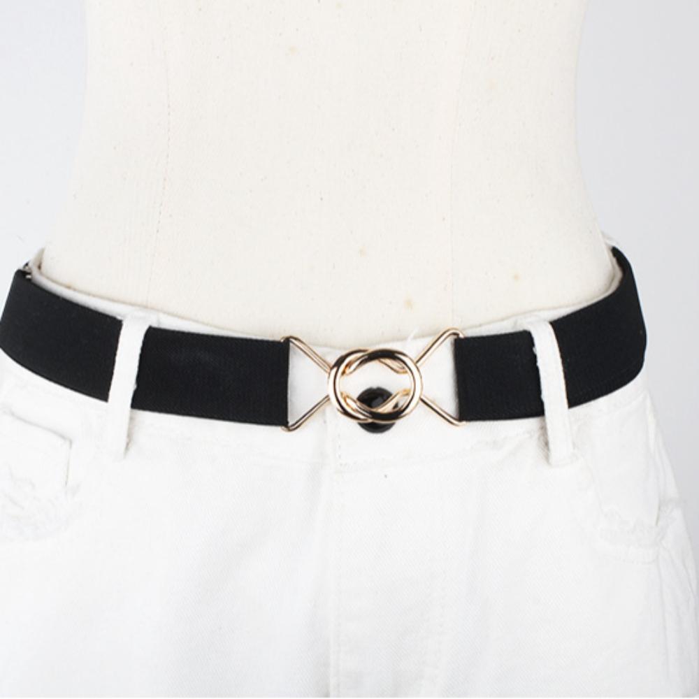 TalenHa Simple Design Elastic Waist Belt Round Buckle Gold Girdle New Waist Strap