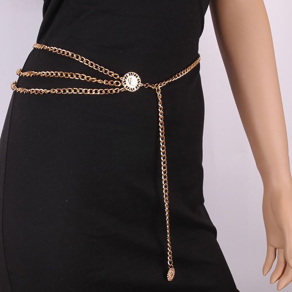GZxuanyu Adjustable Sunflower Round Waist Chain Antique Jewelry Metal Chain Belt  Women