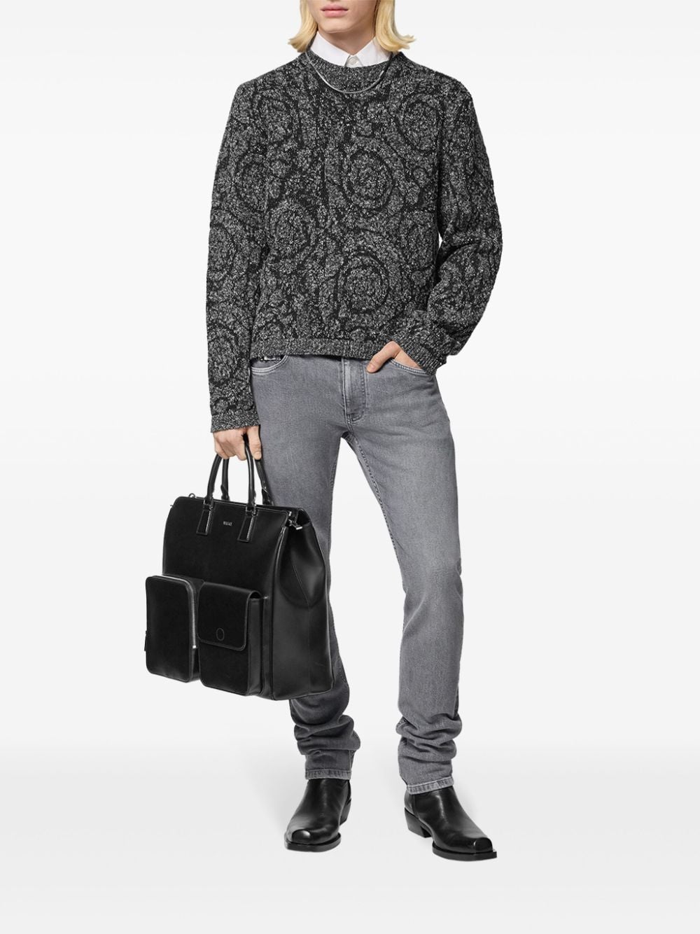 Versace jacquard long sleeve jumper - Zwart