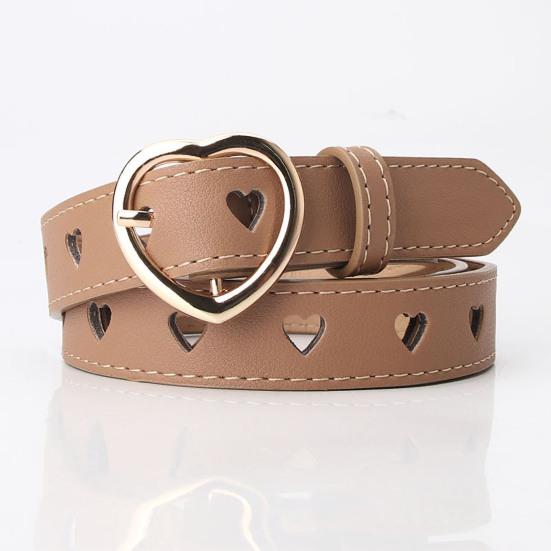 Fency K Women Heart-shaped Buckle Belt Heart Hollow Design Waistband Leather Adjustable Length Belt Fashion Accessories