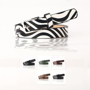Fency K Women Thin Belt Zebra Leopard Print Leather Waistband Adjustable Length Multi Holes Design Jeans Belt
