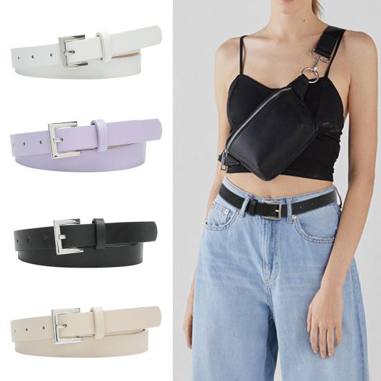 Mefalas Women Simple Faux Leather Belt Solid Color Adjustable Multi Holes Waistband Dress Jeans Decorative Belt Fashion Accessories
