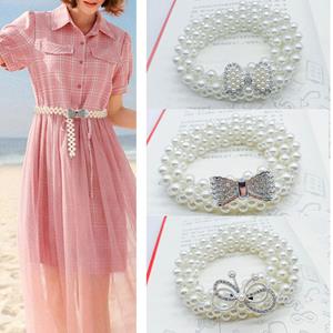 72 Once Upon A Time Trendy Pearl Waist Chain Women Fashion Rhinestone Elastic Clothing Dress Waistband Accessories M4N9