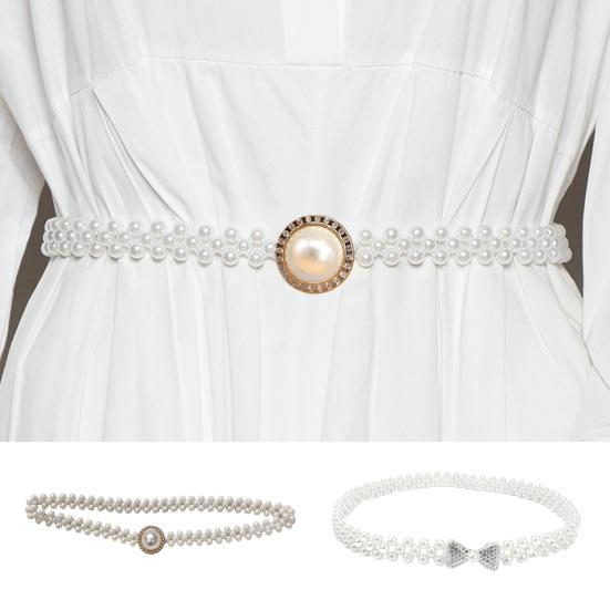 Home Gadgets Elastic Pearl Belt for Women Fashion Waist Chain Sashes Wedding Bridal Belt Bridesmaid Dress Girl Waist Chain