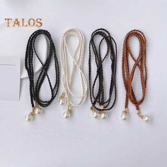 Vogue Wardrobe Pearl Waist Chain Elegant Vintage Imitation Leather Slim Belt with Knot for Women for Party Dresses Pants