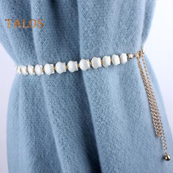Vogue Wardrobe Long Tassel Waist Chain Belt for Women Shell Decor Chain Belts Adjustable Metal Body Belly Belt Chain for Dress