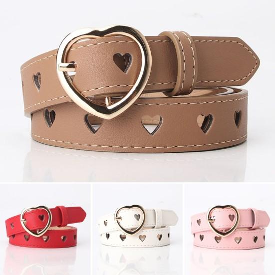 Mieshangle Women Heart-shaped Buckle Belt Heart Hollow Design Waistband Faux Leather Adjustable Length Belt Fashion Accessories