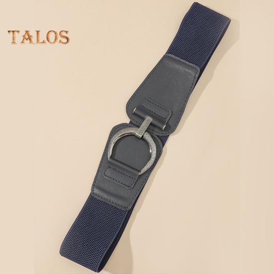 Vogue Wardrobe Women Elastic Corset Solid Color Metal Hanging Buckle Belt Faux Leather Slimming Body Waistband Dress Shirt Decoration