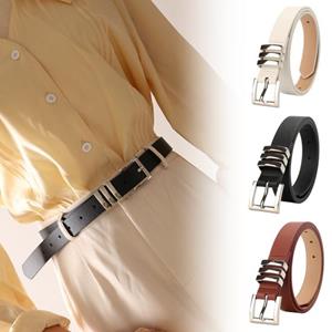 Clothes Romantic Women Square Buckle Belt Solid Color Faux Leather Waistband Adjustable Length Multi Holes Design Jeans