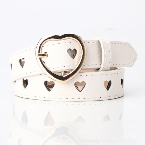 Buyer Paradise Yousheng Women Heart-shaped Buckle Belt Heart Hollow Design Waistband Faux Leather Adjustable Length Belt Fashion Accessories