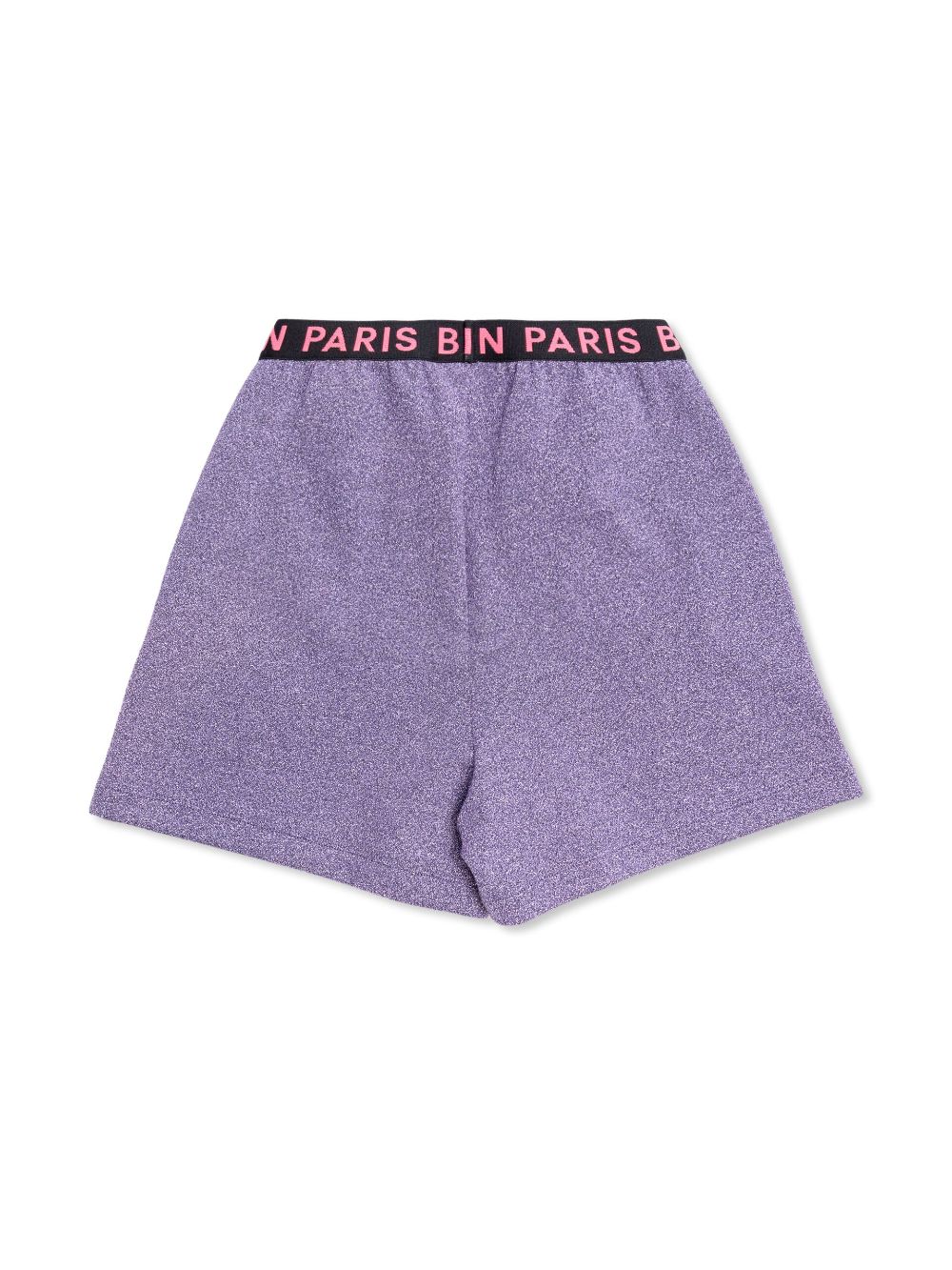 Balmain Kids logo-waistband glitter shorts - Paars