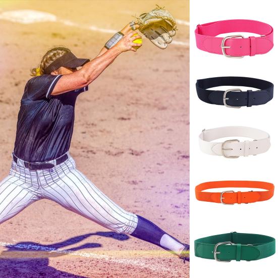 Fankeao Teenager Elastic Baseball Softball Belt Adjustable Length Alloy Buckle Belt Solid Color Imitation Leather Belt