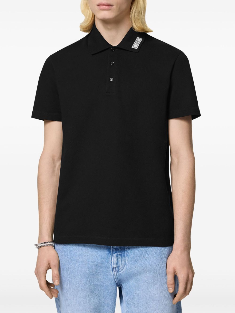 Versace logo-appliqué short-sleeve polo shirt - Zwart