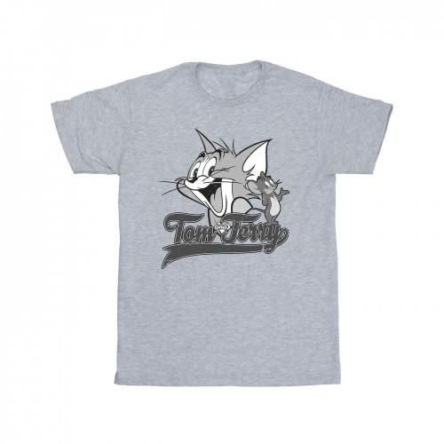 Tom And Jerry Girls Greyscale Square Cotton T-Shirt