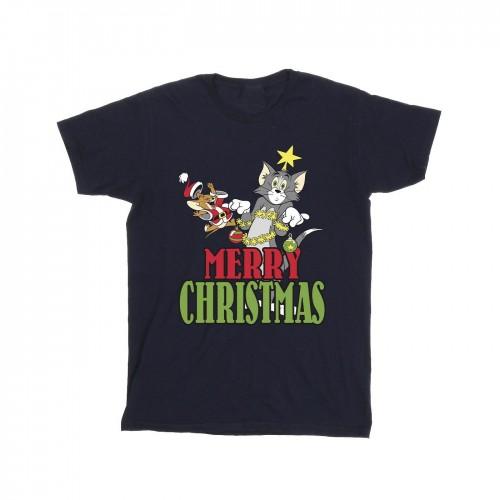 Tom And Jerry Girls Merry Christmas Baubles Cotton T-Shirt