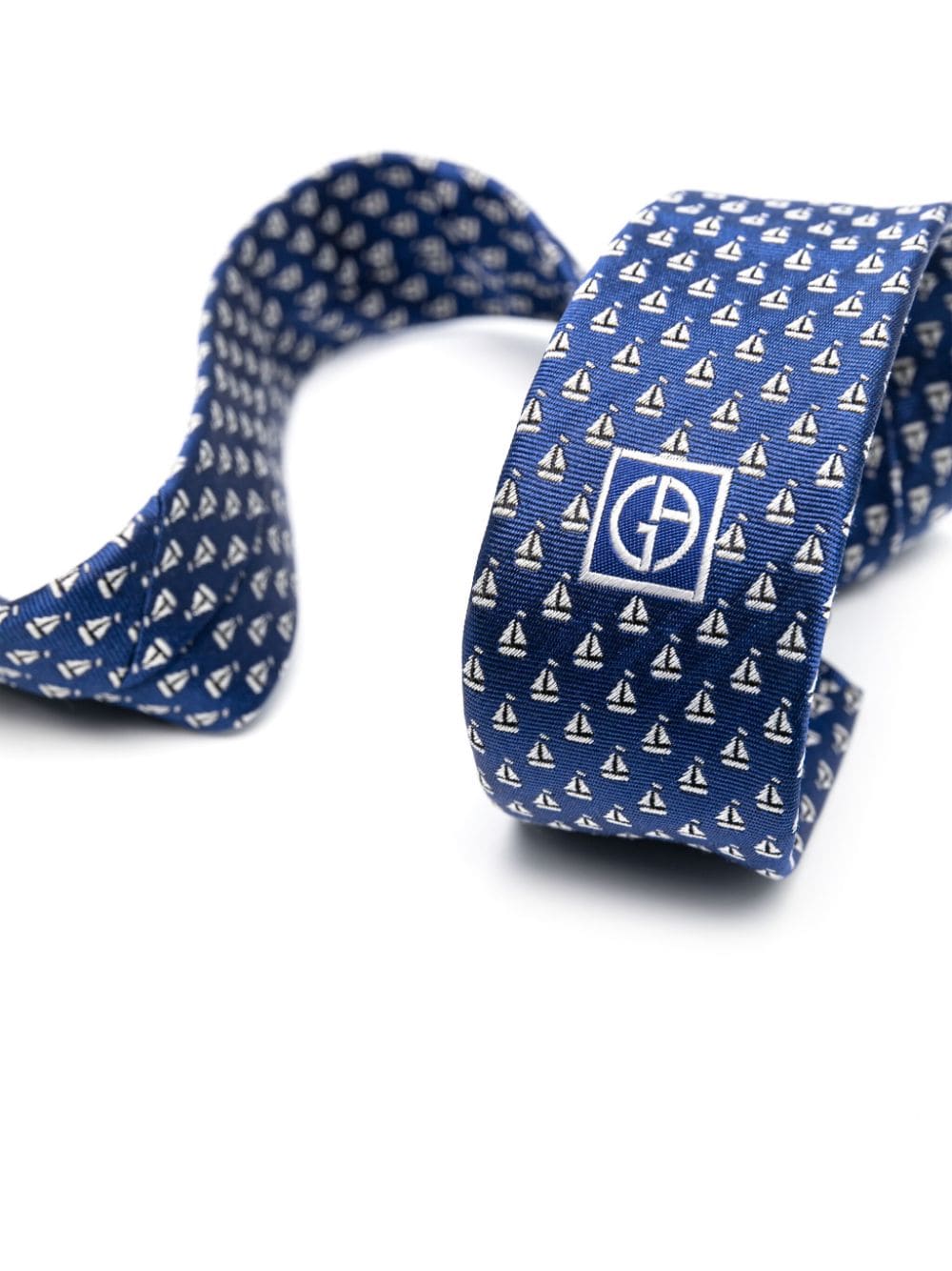 Giorgio Armani boat-patterned silk tie - Blauw