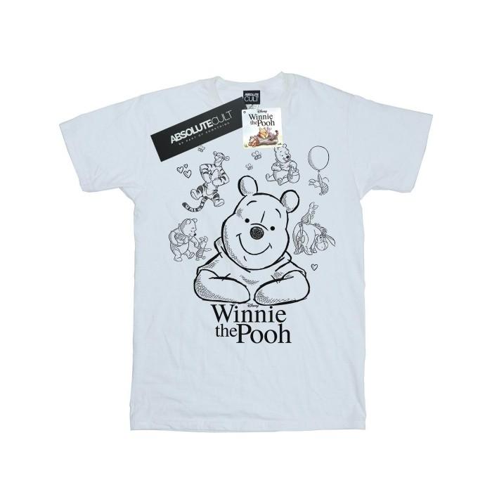 Disney Girls Winnie The Pooh Collage Sketch Cotton T-Shirt
