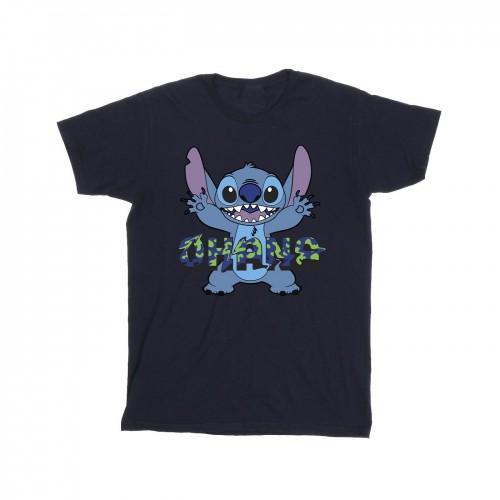 Disney Boys Lilo And Stitch Ohana Blue Glitch T-Shirt
