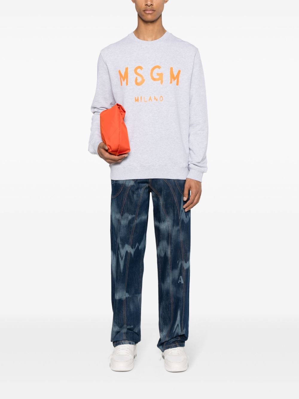 MSGM logo-print cotton sweatshirt - Grijs