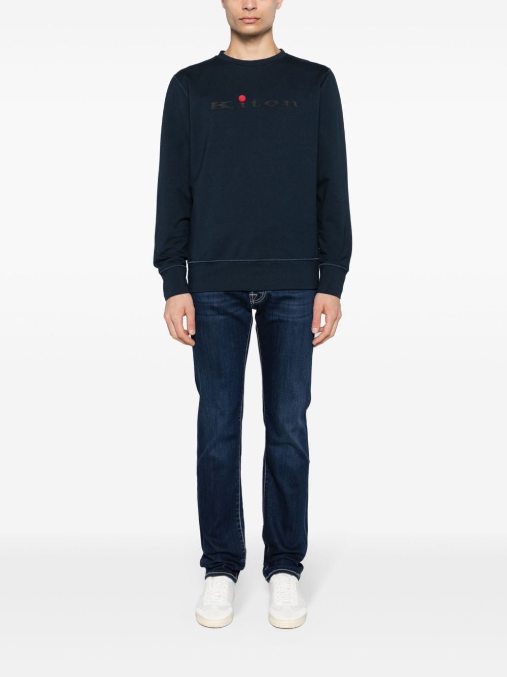 Kiton Sweater met logoprint - Blauw