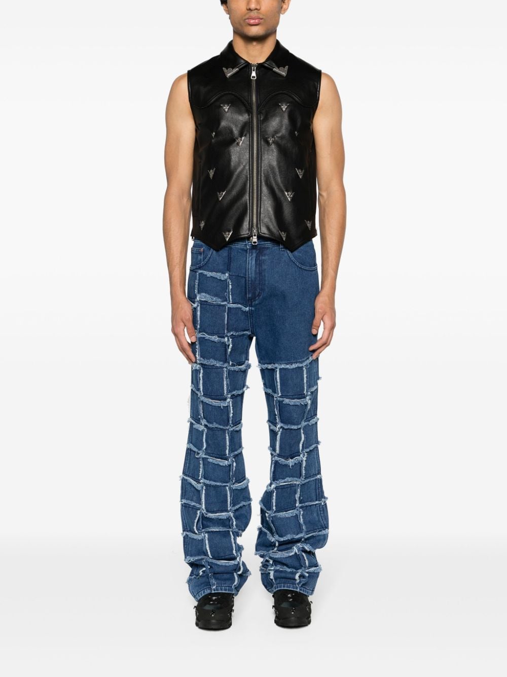 Andersson Bell Mid waist jeans met patchwork en wijde pijpen - Blauw