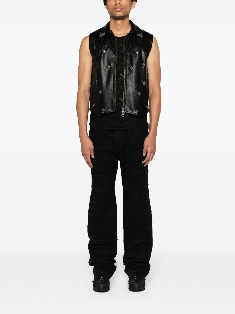 Andersson Bell Mid waist jeans met patchwork en wijde pijpen - Zwart